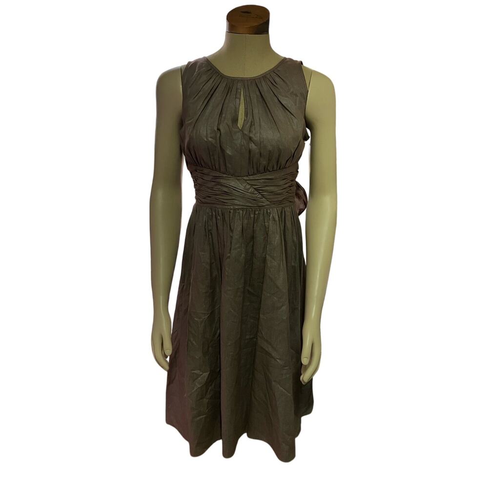 Adrianna Papell Sz 12 Dress, Sleeveless, Midi, Brown, Tie, Peek-a-boo, Shimmer‎
